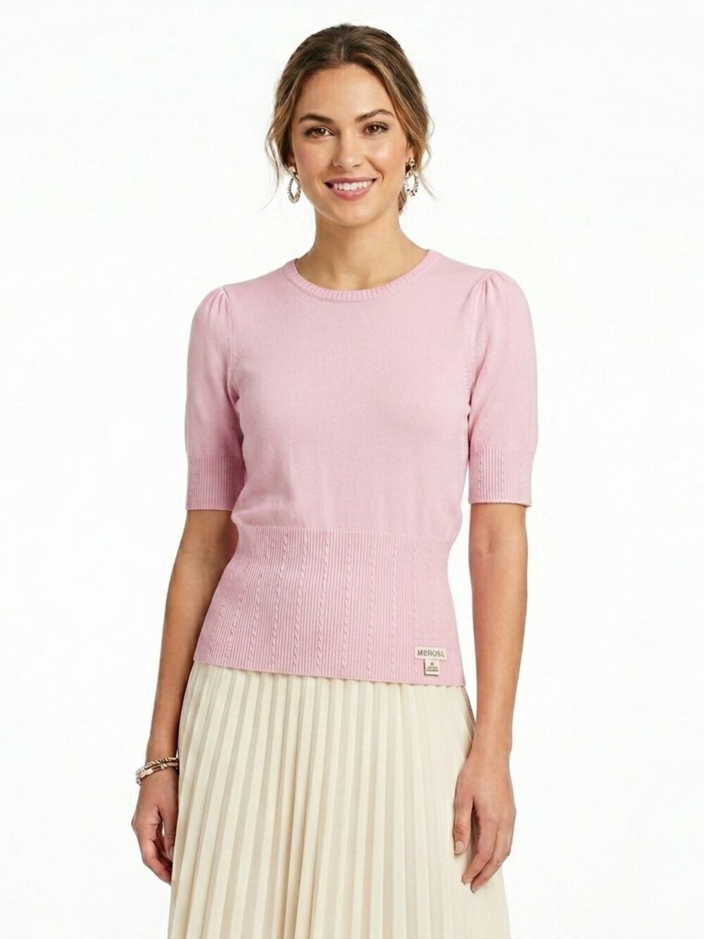 Merona Pink Puff Shoulder Short Sleeve Sweater - Size M